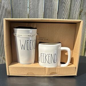 Rae Dunn Ceramic Weekday Tumbler & Weekend Mug Drinkware Set